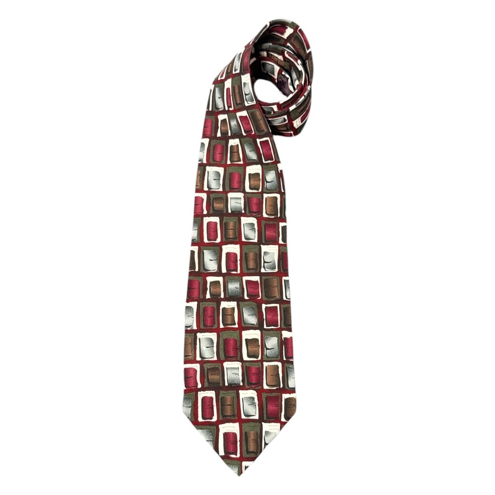 J. Garcia Collection Fourteen Silk Tie Red Burgundy Geometric Abstract Silk Tie